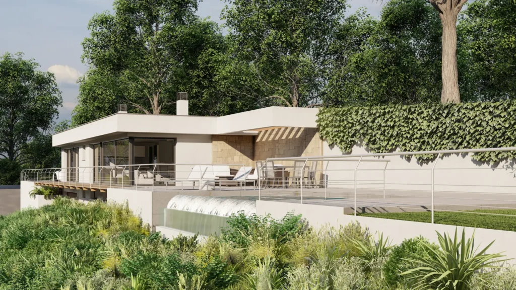 Diseño Arquitectónico - Casa con Piscina en Playa Fonda, Begur Render de Nueva Casa con Piscina en Playa Fonda, Begur