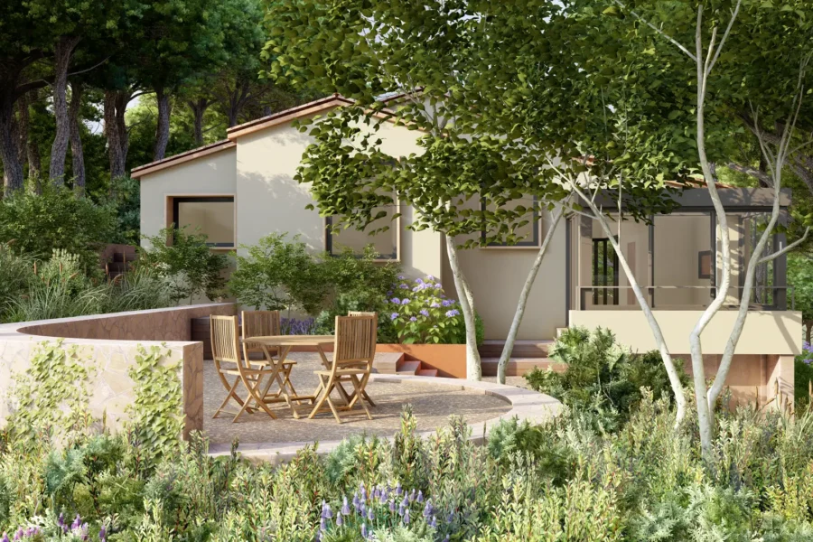 Render de Terraza y Jardín en Reforma de Vivienda en Tamariu, Costa Brava